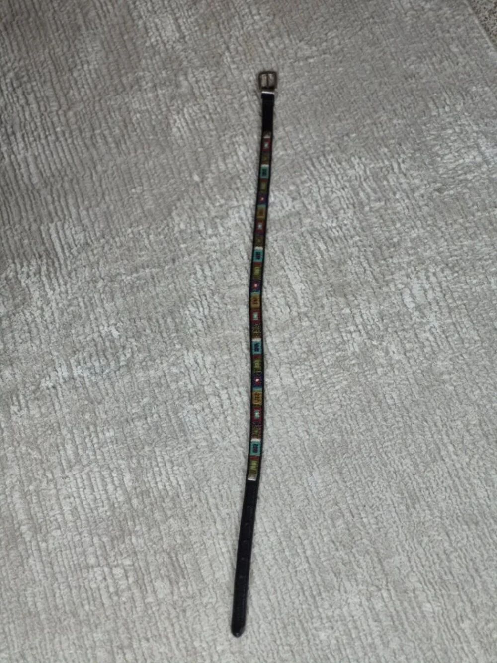Vintage Brighton Black Leather Belt Multicolored Seed Bead Inlay M/L 32